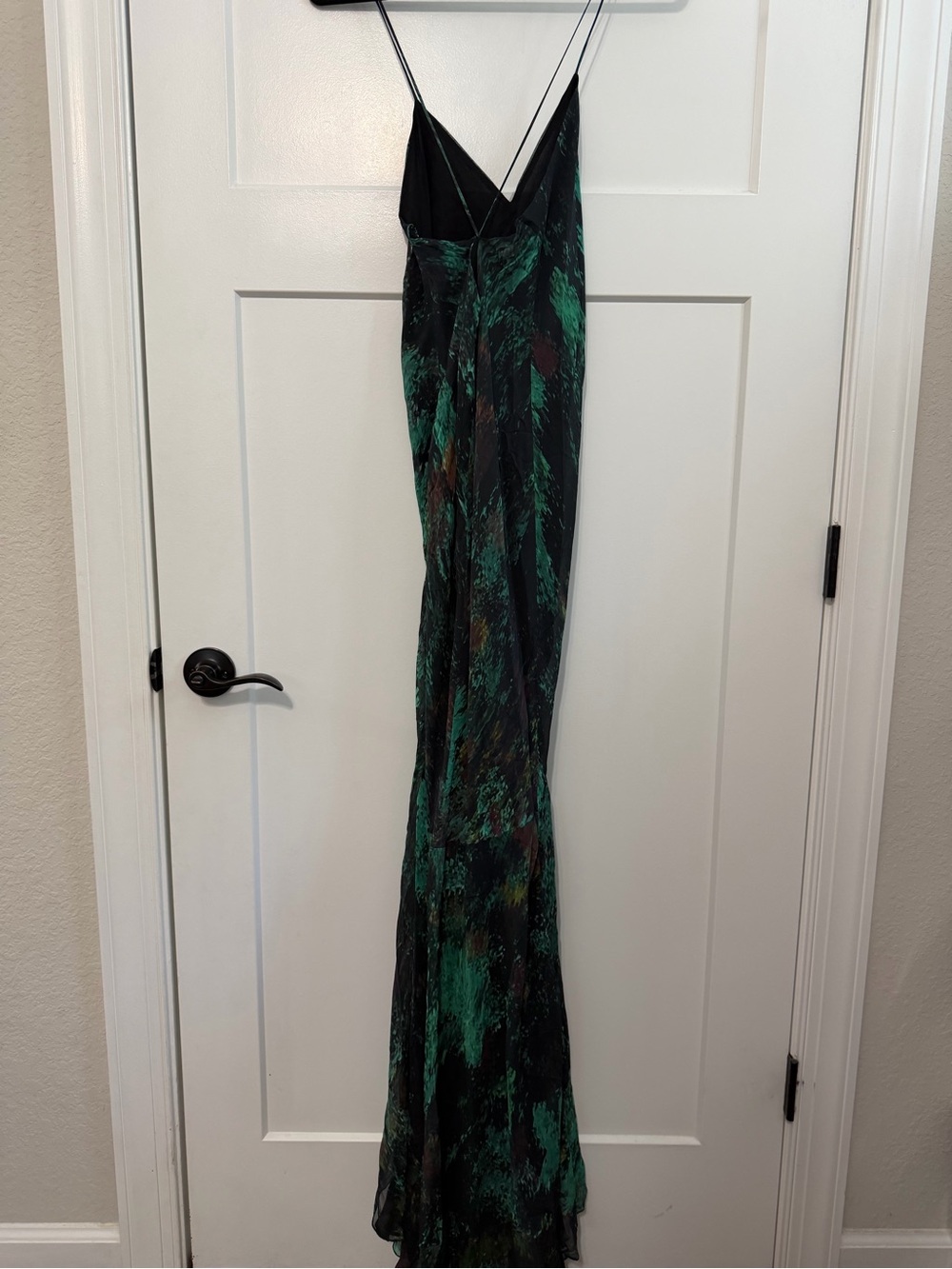 Haute Hippie NWT 100% Silk Emerald Abstract Ruffle Maxi Dress Gown - Picture 5 of 11